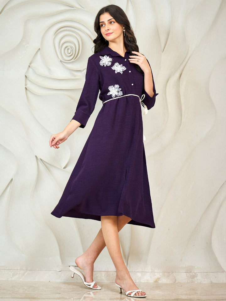 athena floral ruched long sleeve midi dress Athena Women Floral Embroidered Shirt Collar A-Line Midi Dress –  athenalifestyle.com
