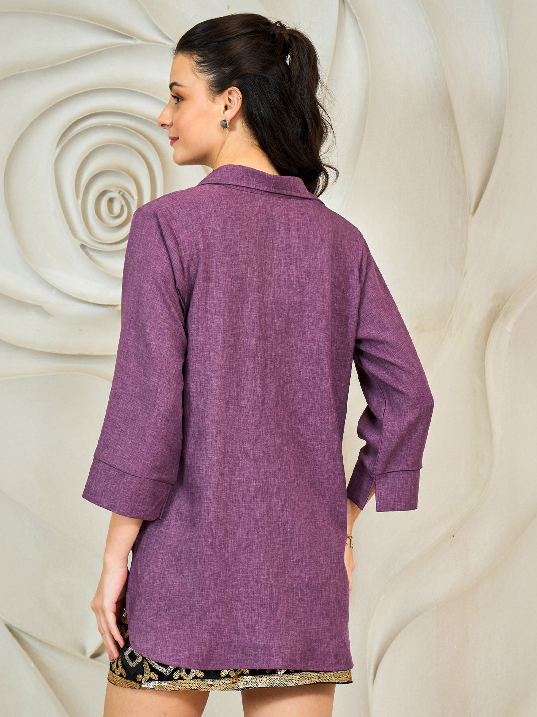 Shally Bhasin by Athena Bombed Embroidered Relaxed Fit Linen Shirt