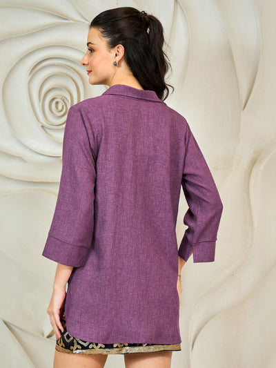 Shally Bhasin by Athena Bombed Embroidered Relaxed Fit Linen Shirt