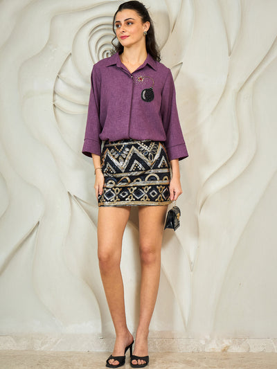 Shally Bhasin by Athena Bombed Embroidered Relaxed Fit Linen Shirt