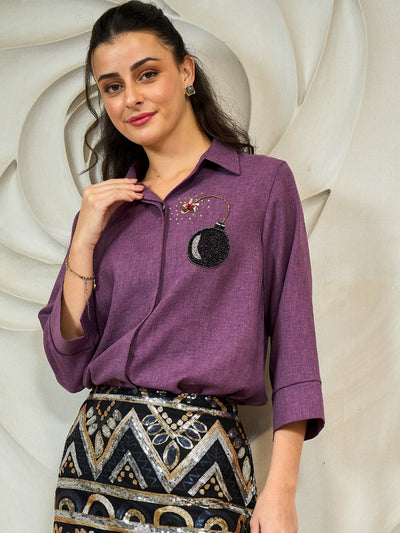 Shally Bhasin by Athena Bombed Embroidered Relaxed Fit Linen Shirt