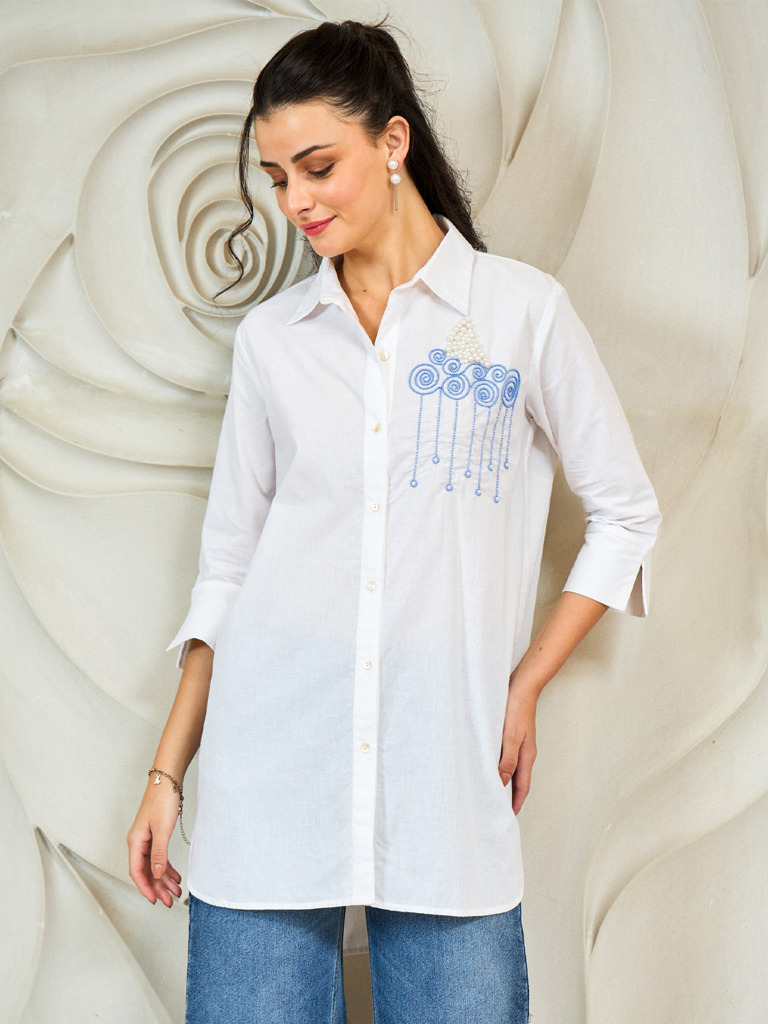 Shally Bhasin by Athena Women Relaxed Fit Solid Spread Collar Cotton Casual Shirt