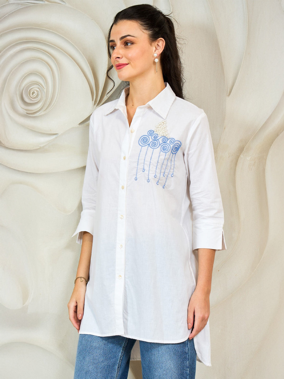 Shally Bhasin by Athena Women Relaxed Fit Solid Spread Collar Cotton Casual Shirt