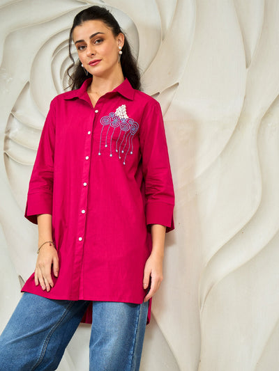 Shally Bhasin by Athena Cloud Embroidered Relaxed Fit Cotton Shirt