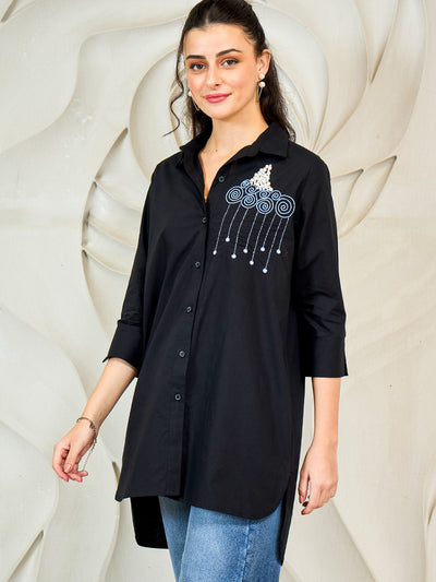 Shally Bhasin by Athena Pomegranate Embroidered Relaxed Fit Cotton Shirt