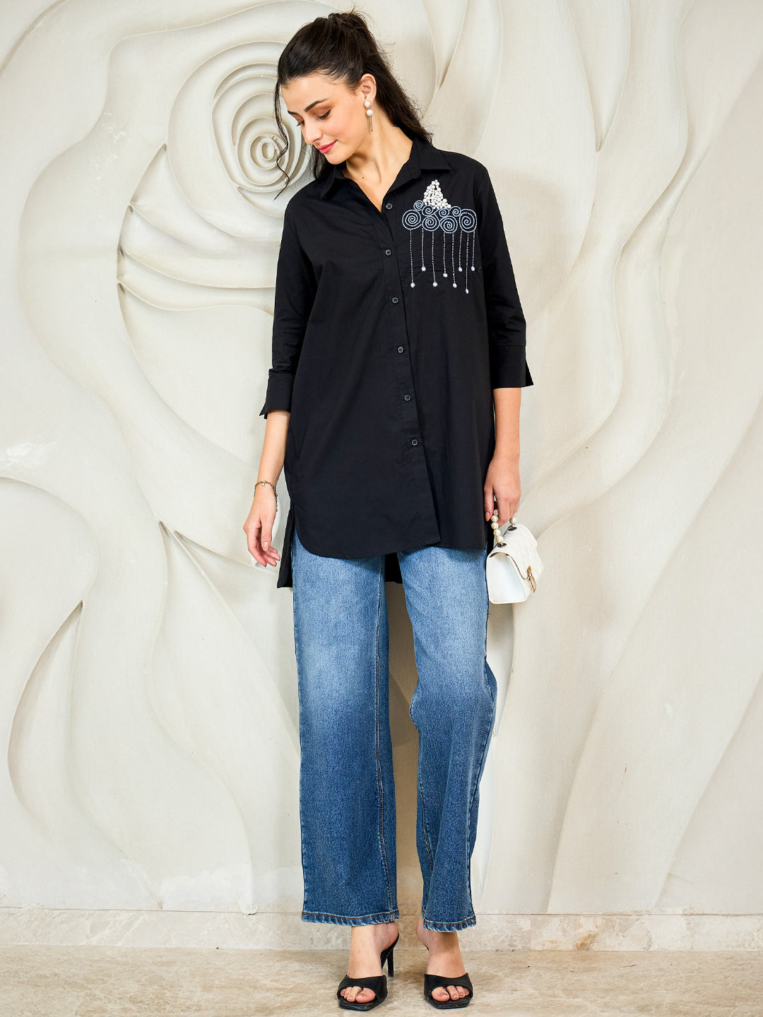 Shally Bhasin by Athena Pomegranate Embroidered Relaxed Fit Cotton Shirt