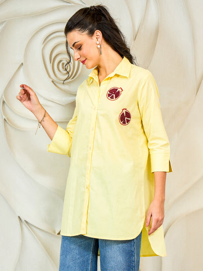 Shally Bhasin by Athena Pomegranate Embroidered Relaxed Fit Cotton Shirt
