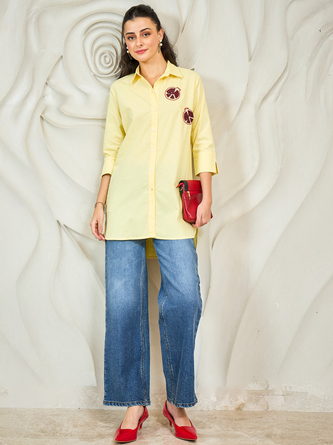 Shally Bhasin by Athena Pomegranate Embroidered Relaxed Fit Cotton Shirt