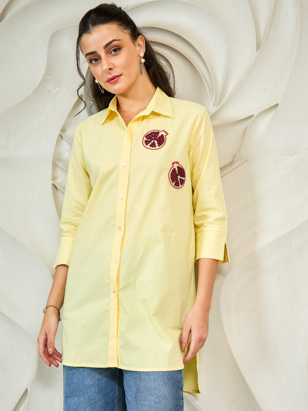 Shally Bhasin by Athena Pomegranate Embroidered Relaxed Fit Cotton Shirt