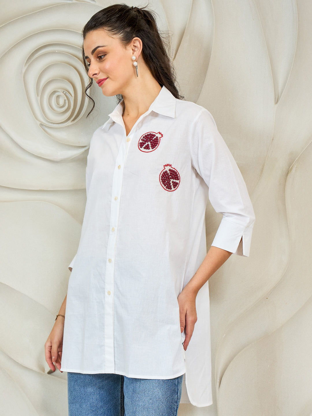 Shally Bhasin by Athena Women Relaxed Fit Solid Spread Collar Cotton Casual Shirt