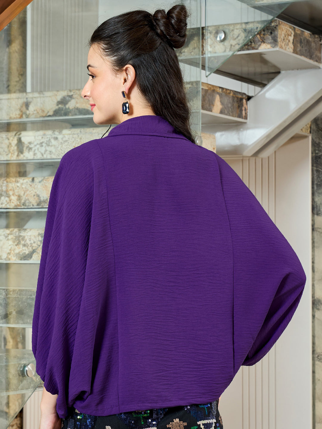 Shally Bhasin by Athena Women Floral Embellished Batwing Sleeve Shirt Style Top