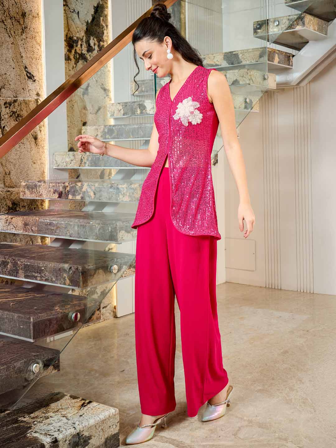 Shally Bhasin by Athena Shally Bhasin By Athena Embellished Top With Palazzo Co-Ords