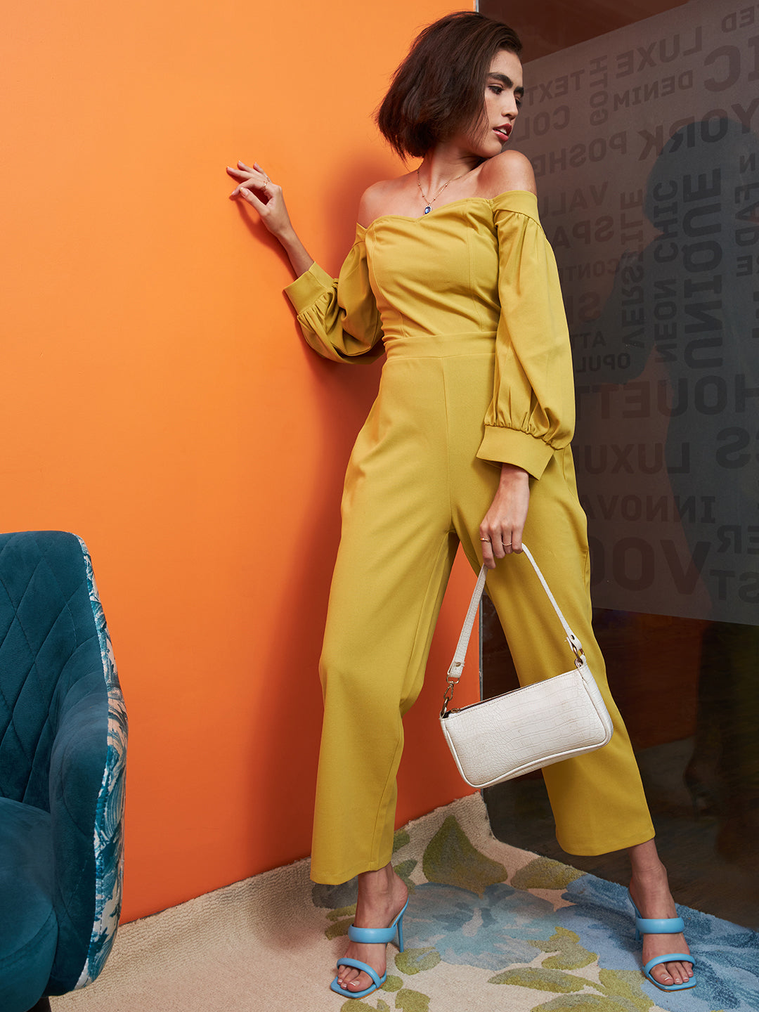 Athena Yellow Off-Shoulder Basic Jumpsuit