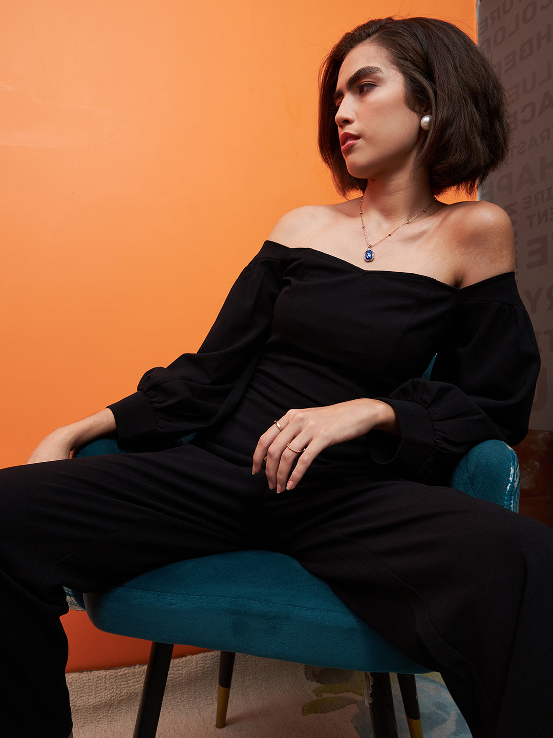 Athena Black Off-Shoulder Basic Jumpsuit