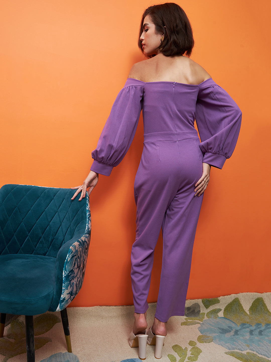 Athena Purple Off-Shoulder Basic Jumpsuit