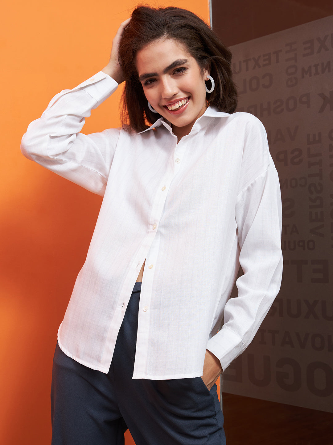 Athena White Striped Linen Shirt Style Top