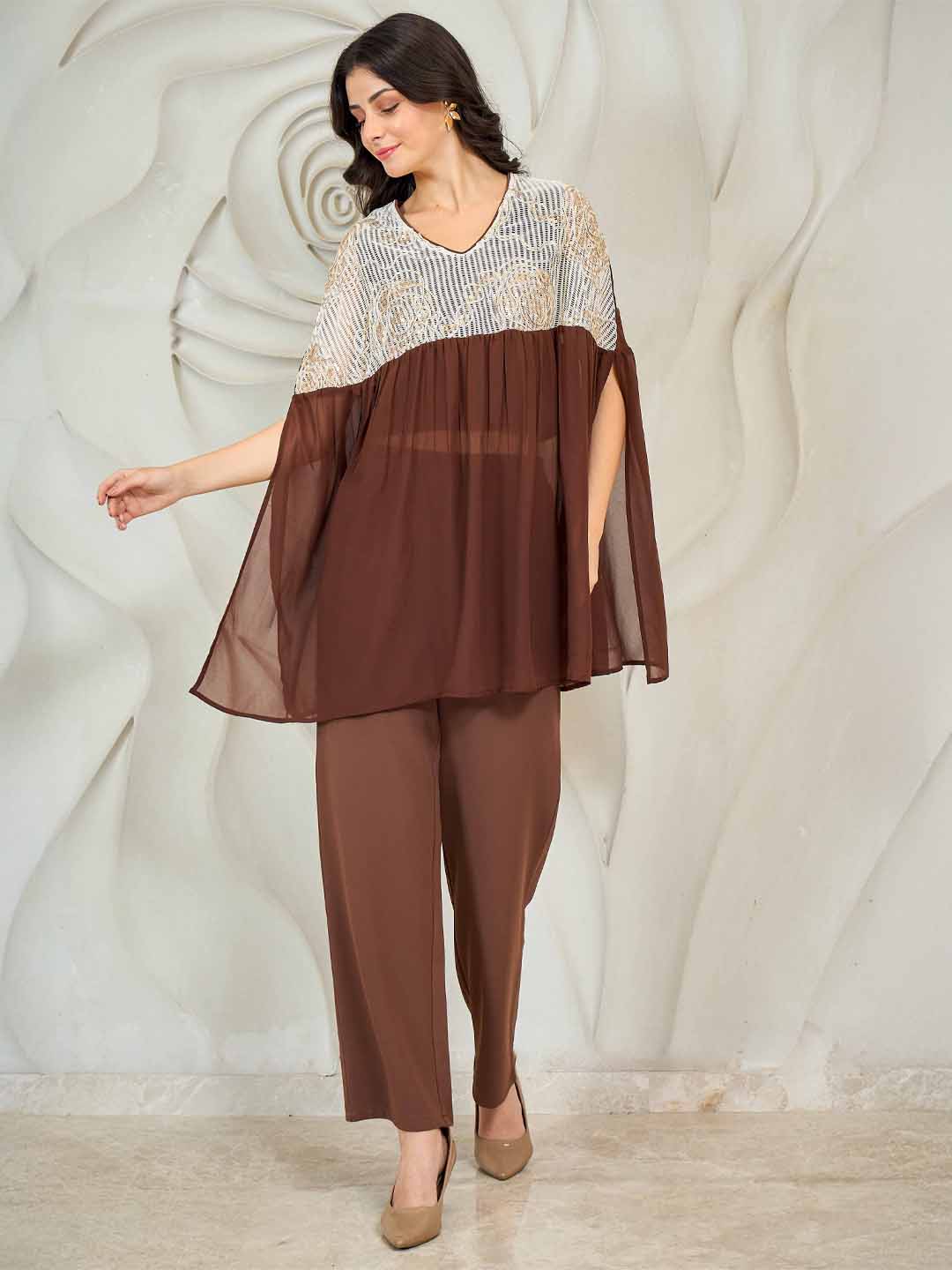 Shally Bhasin by Athena Embroidered Batwing Top With Trousers Co-Ords