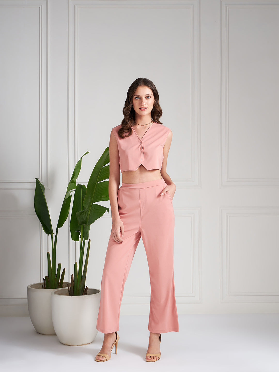 Athena V-Neck Crop Top With Trousers Co-Ords - Athena Lifestyle