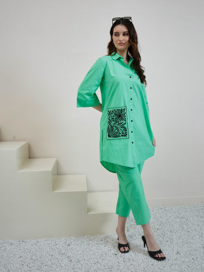Women Solid Cotton Kurta with Trousers