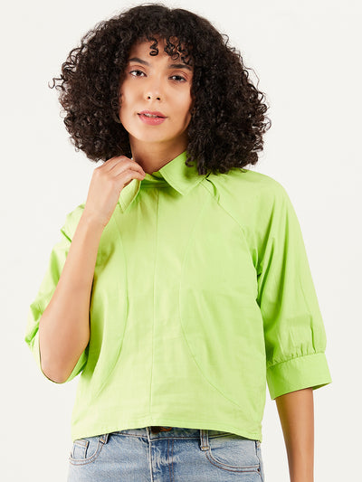 Athena Shirt Collar Cuffed Sleeves Cotton Top