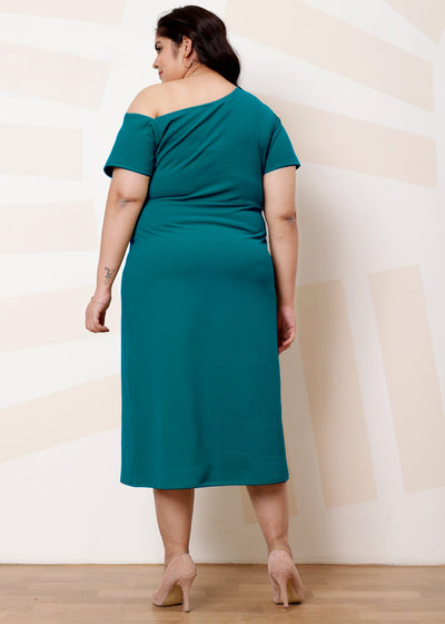 Athena Ample Scuba Plus Size One Shoulder A-Line Midi Dress