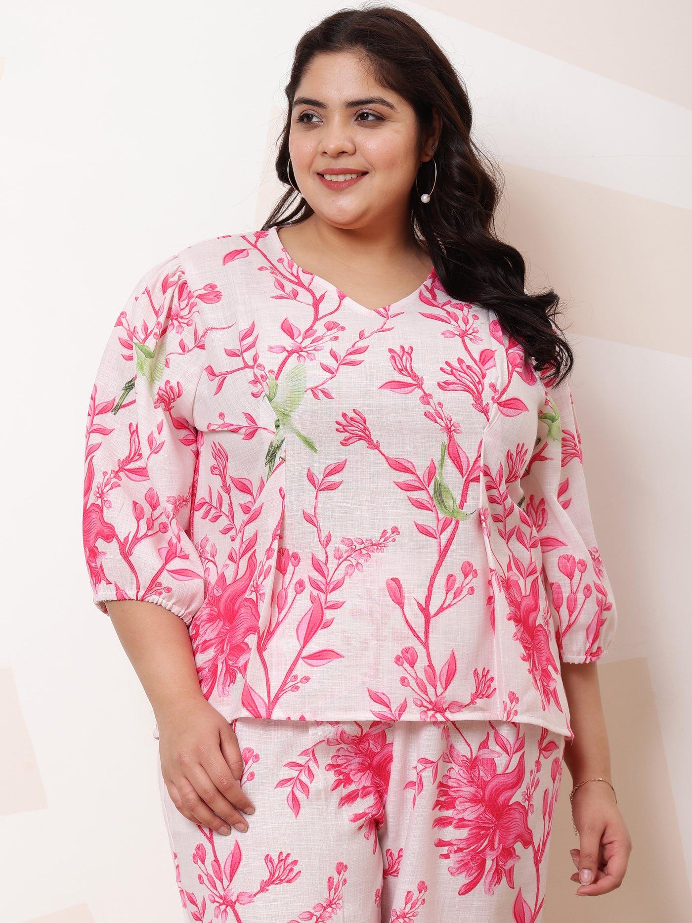 Athena Ample Plus Size Floral Printed Puff Sleeve Top