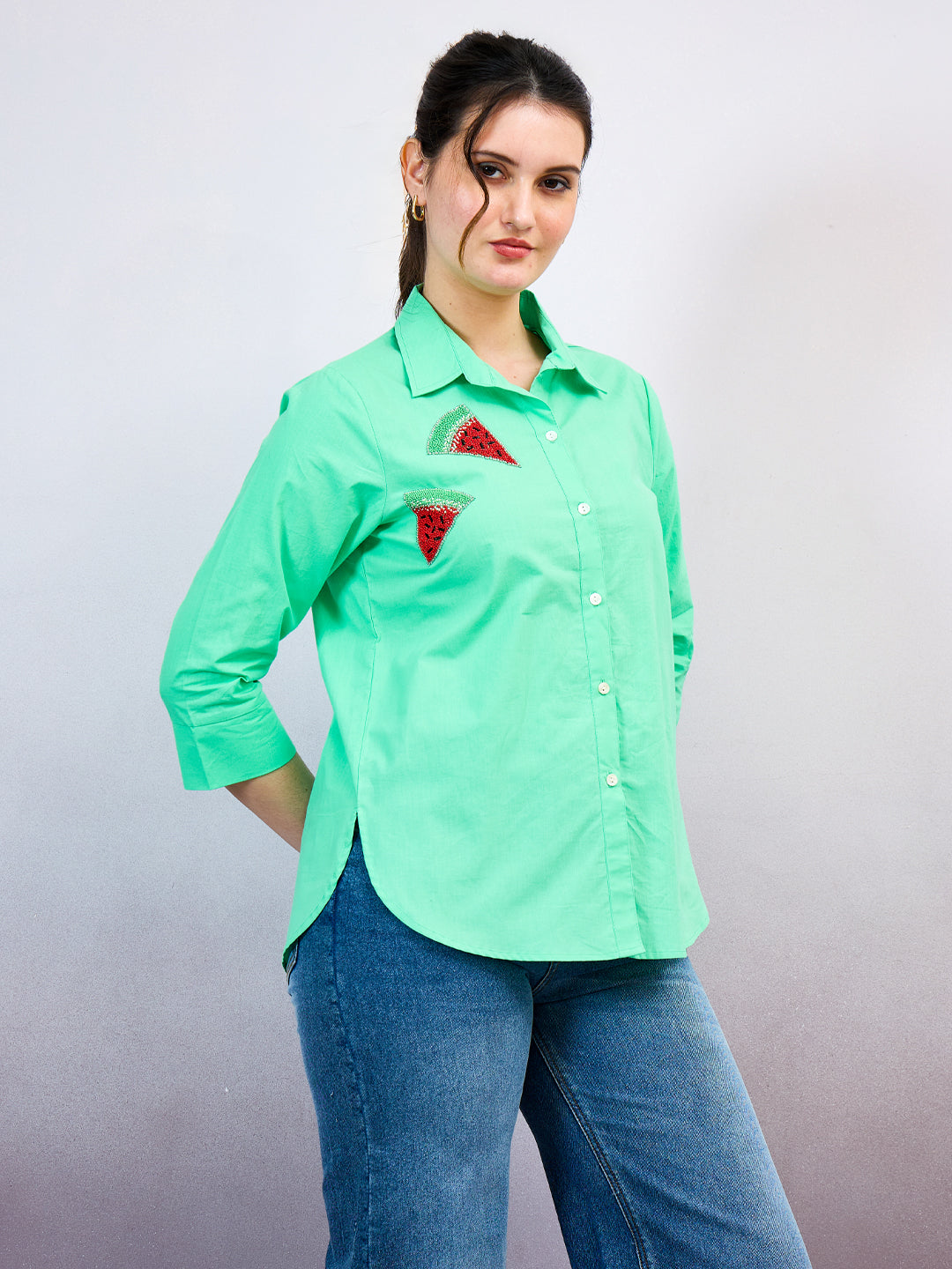 Shally Bhasin by Athena Standard Spread Collar Embroidered Relaxed Fit Cotton Shirt