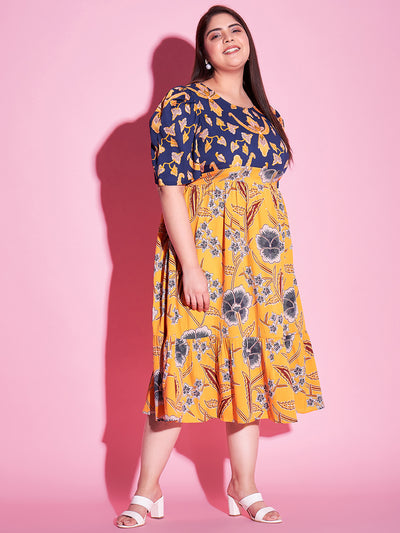 Athena Ample Plus Size Floral Printed Fit & Flare Midi Dress - Athena Lifestyle