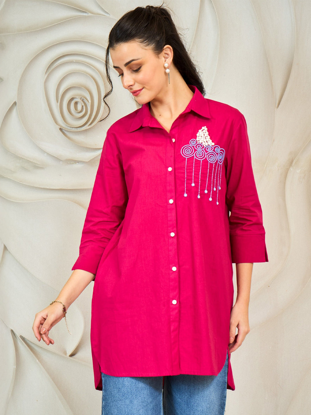 Shally Bhasin by Athena Cloud Embroidered Relaxed Fit Cotton Shirt