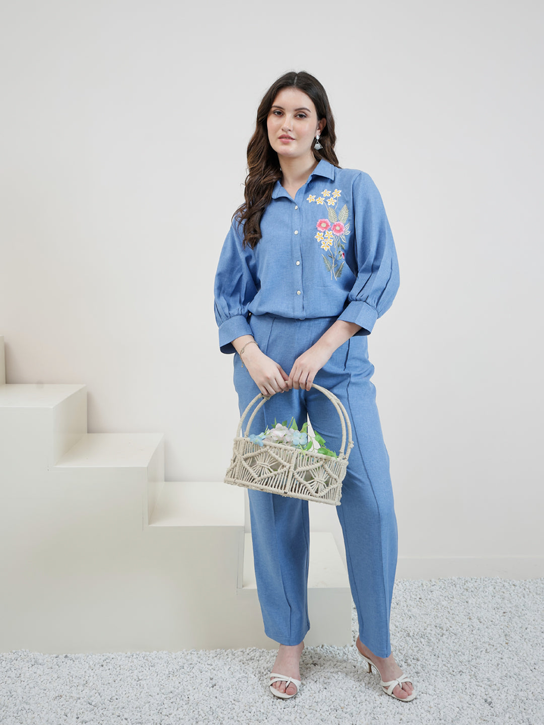 Boho By Athena Embroidered Linen Shirt With Trousers