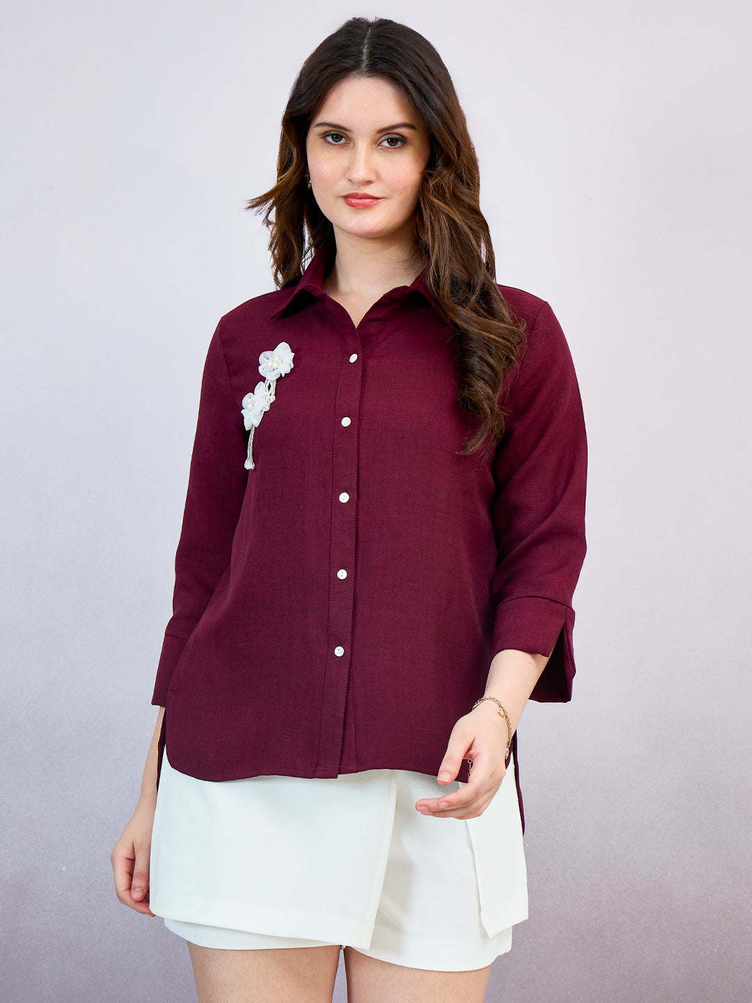 Shally Bhasin by Athena Women Solid Spread Collar Linen Casual Shirt