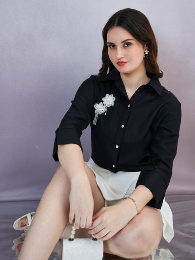 Shally Bhasin by Athena Women Solid Spread Collar Linen Casual Shirt