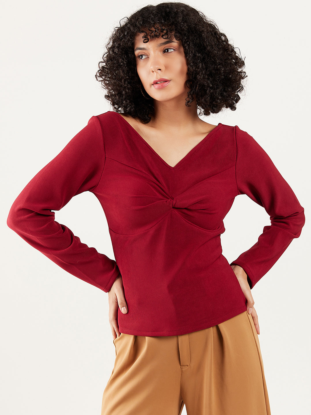 Athena V-Neck Long Sleeve Twisted Regular Top