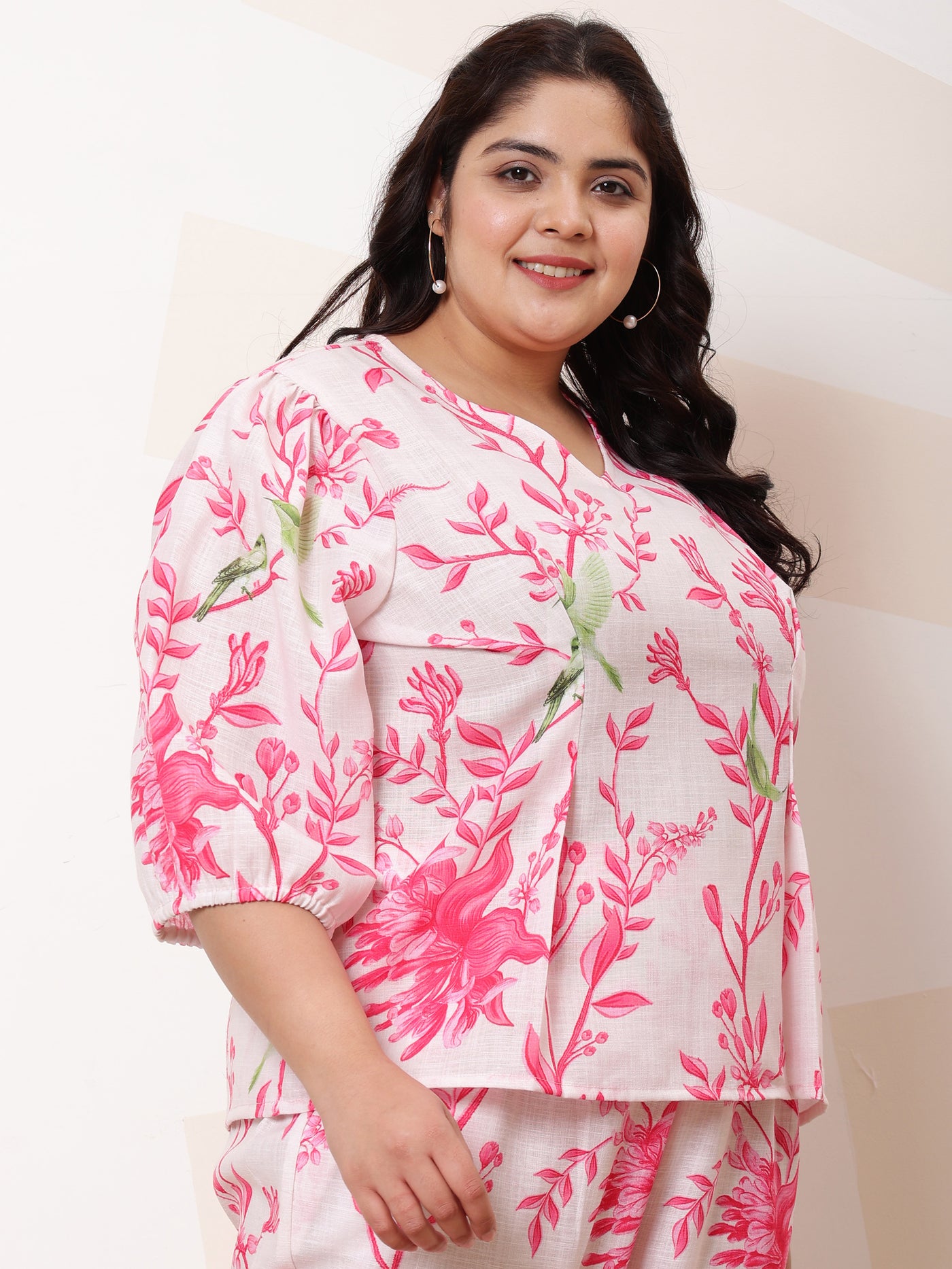 Athena Ample Plus Size Floral Printed Puff Sleeve Top