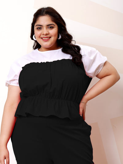 Athena Ample Plus Size Cotton Colorblocked Cinched Waist Top