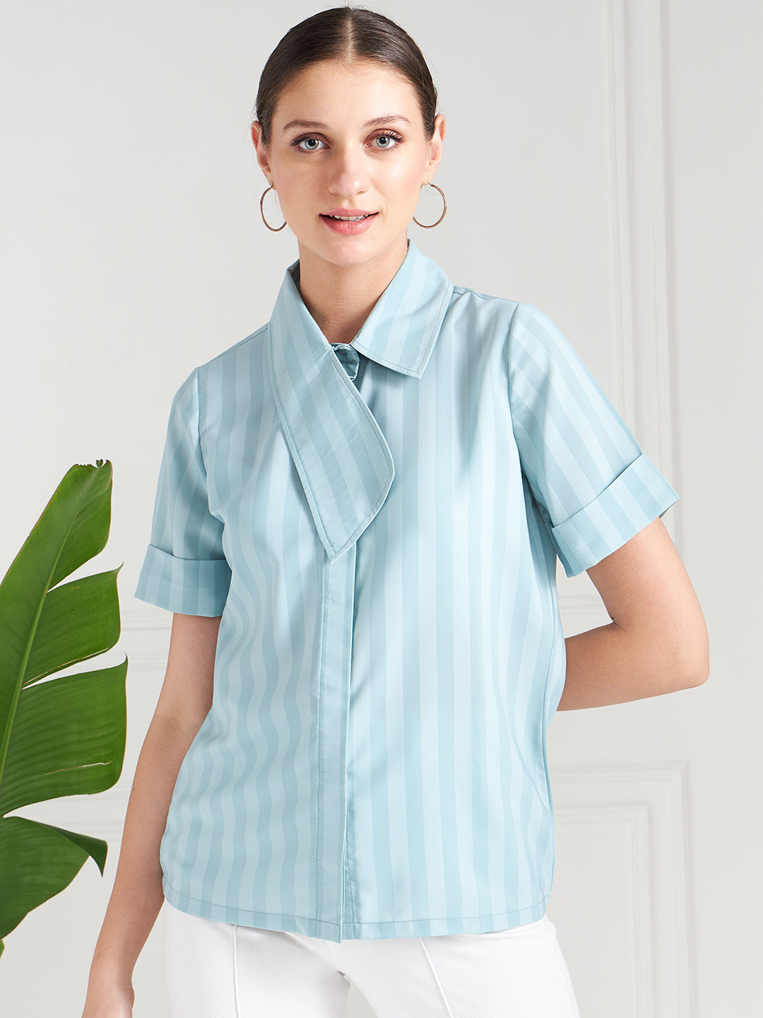 Athena Blue Striped Shirt Collar Shirt Style Top - Athena Lifestyle