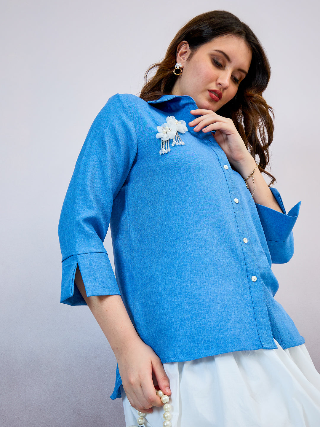 Shally Bhasin by Athena Floral Embroidered Linen Standard Relaxed Fit Shirt