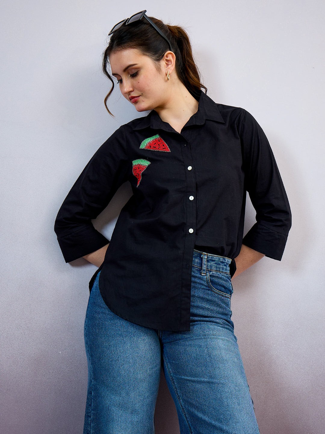 Shally Bhasin by Athena Women Standard Fit Solid Spread Collar Cotton Casual Shirt