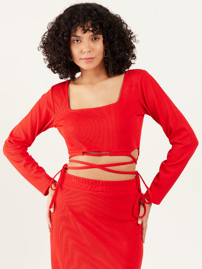 Athena Square Neck Tie Up Crop Top With Pencil Skirt