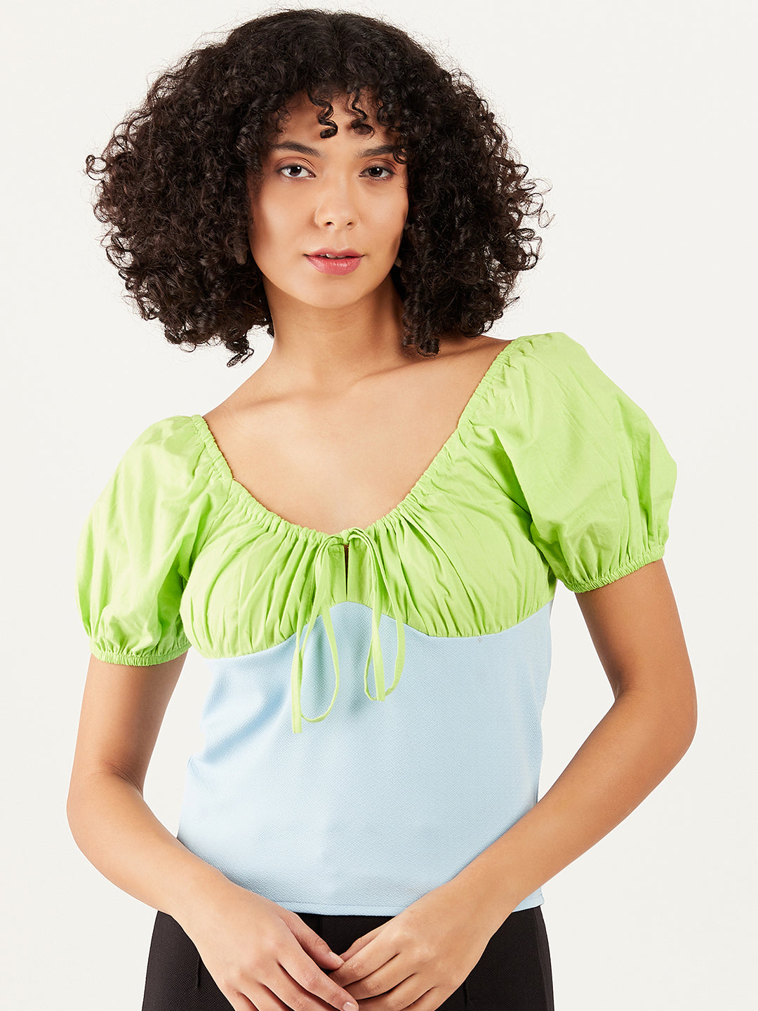 Athena Colourblocked Puff Sleeves Top