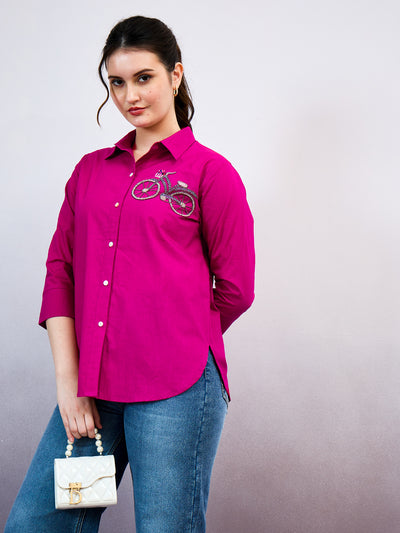 Shally Bhasin by Athena Women Standard Fit Solid Spread Collar Cotton Casual Shirt