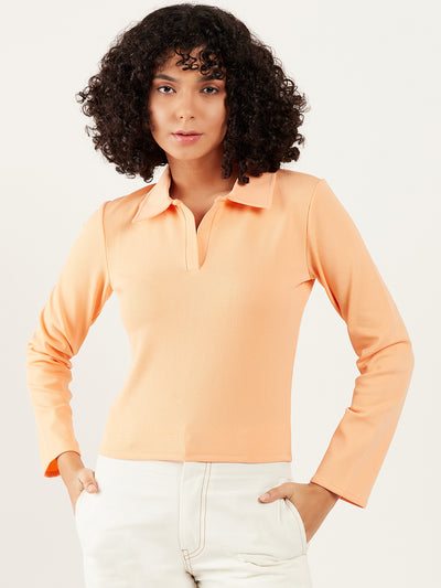 Athena Ribbed Shirt Collar Top