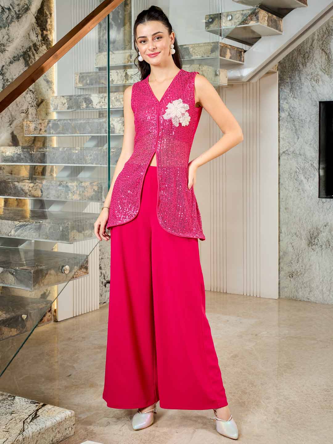 Shally Bhasin by Athena Shally Bhasin By Athena Embellished Top With Palazzo Co-Ords