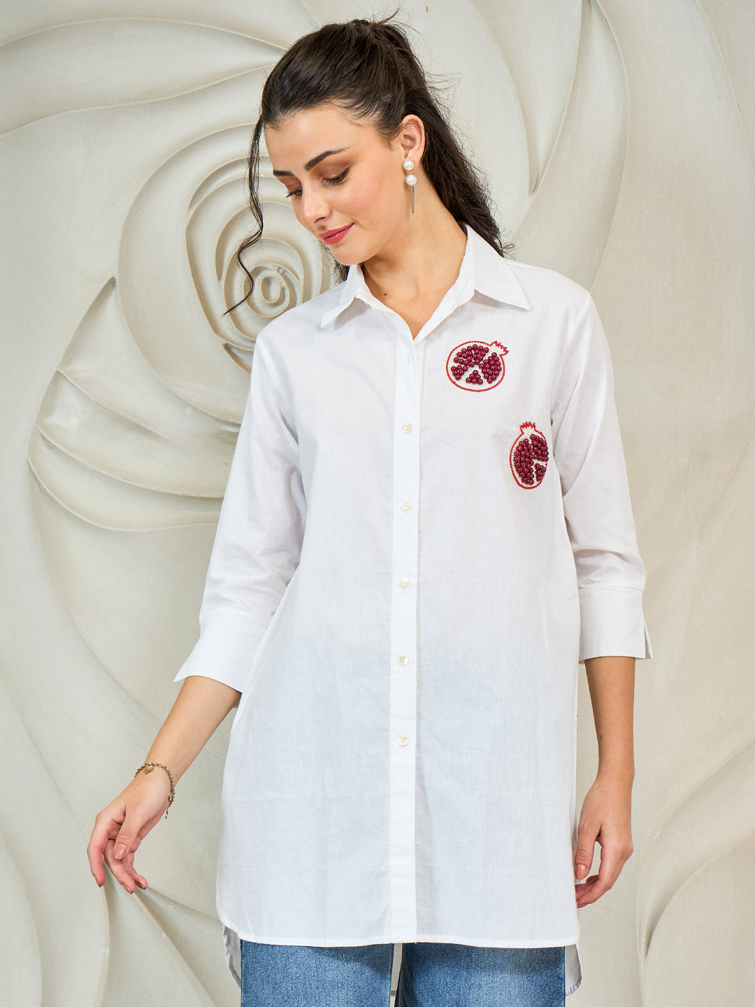 Shally Bhasin by Athena Women Relaxed Fit Solid Spread Collar Cotton Casual Shirt