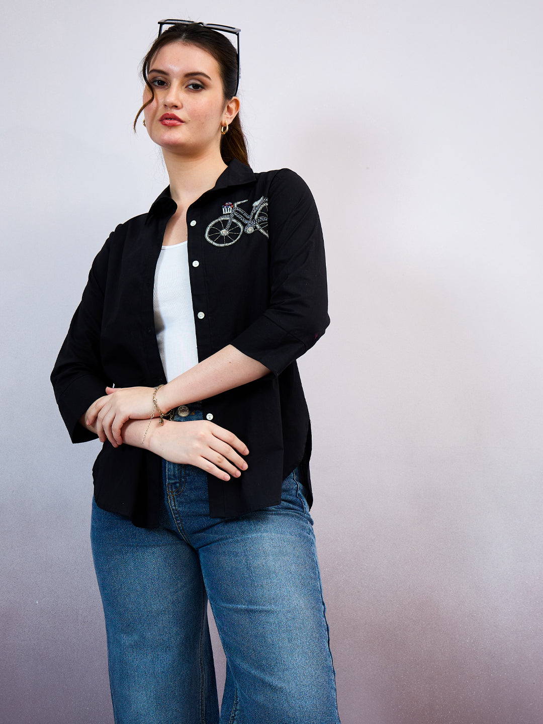 Shally Bhasin by Athena Cycle Embroidered Cotton Standard Relaxed Fit Shirt