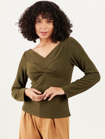 Athena V-Neck Long Sleeve Twisted Regular Top