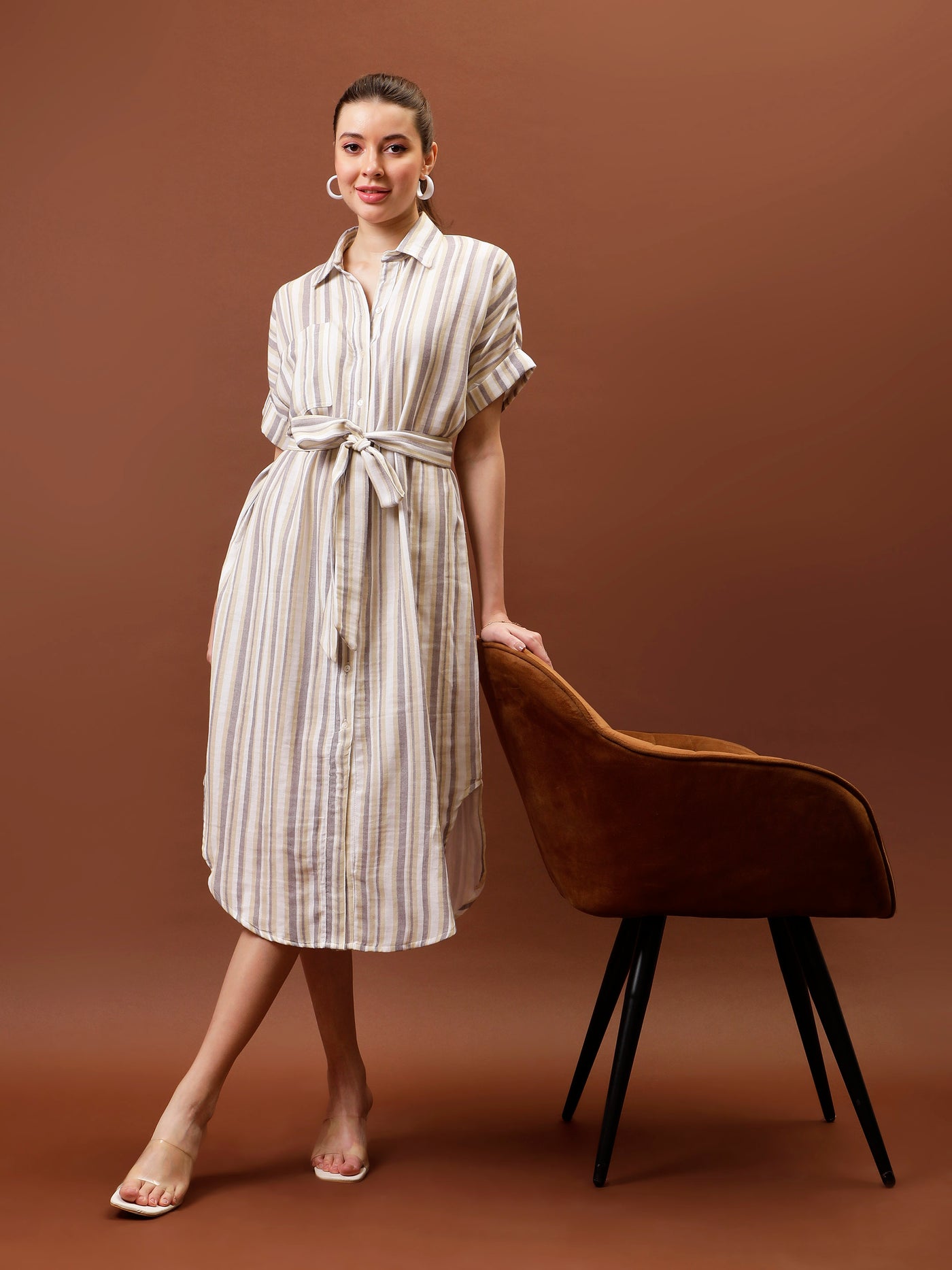 Athena Immutable Striped Formal Shirt Midi Dress