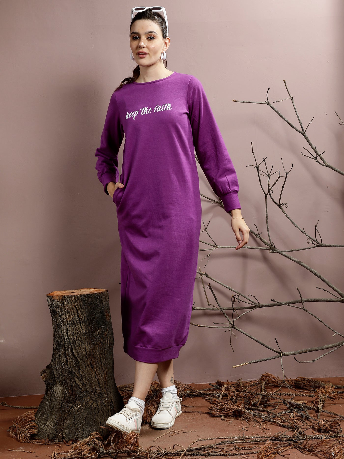 Athena Alphanumeric Printed Cotton T-shirt Midi Dress