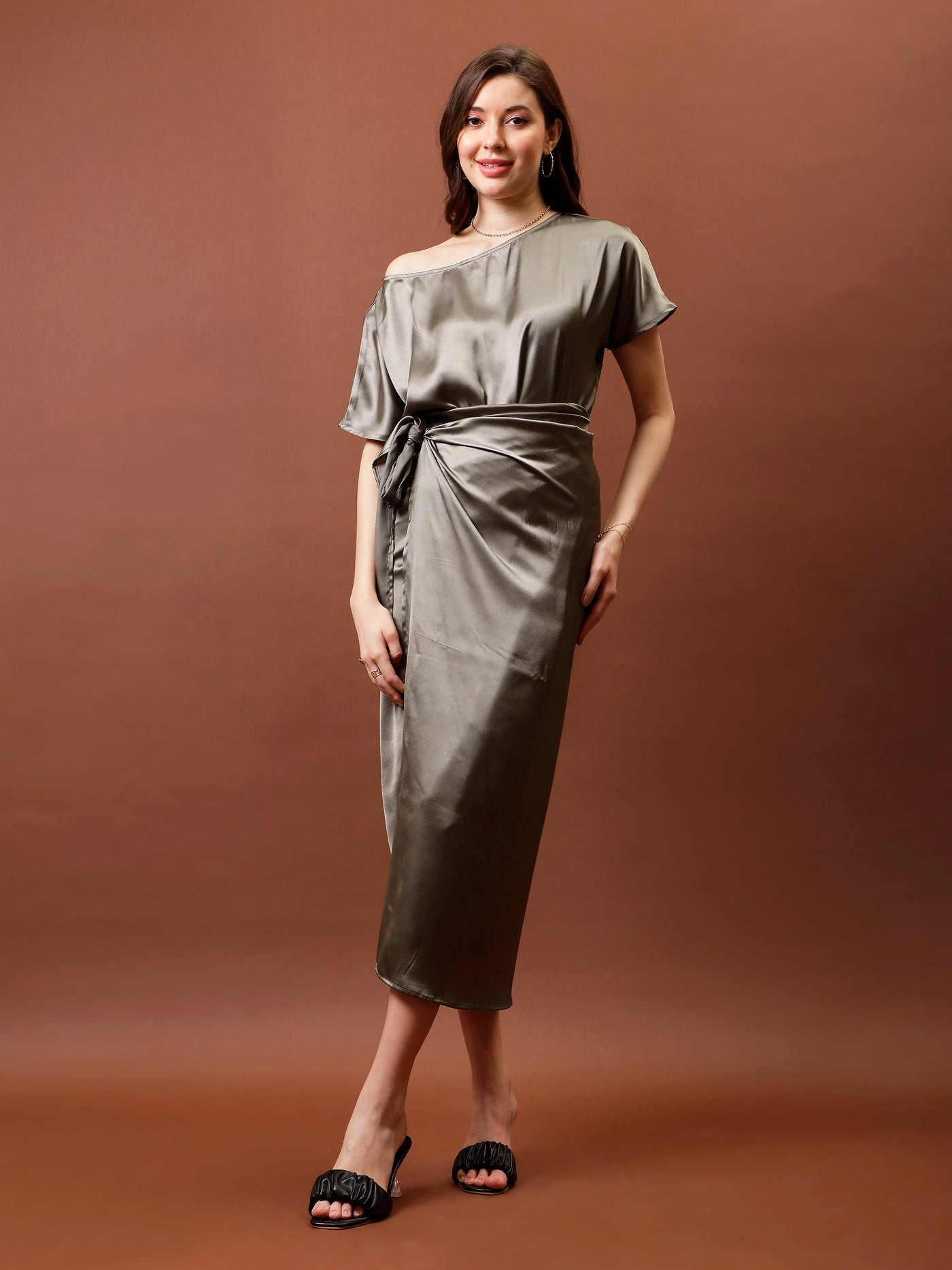 Athena Satin One Shoulder Top & Wrap Skirt Co-Ords