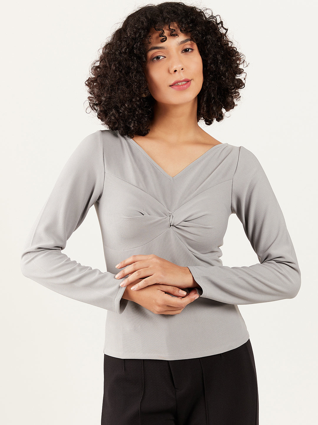 Athena V-Neck Long Sleeve Twisted Regular Top